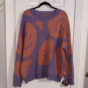 Bailey Rose Smiley Face Purple and Pink Smiley Oversized Sweater